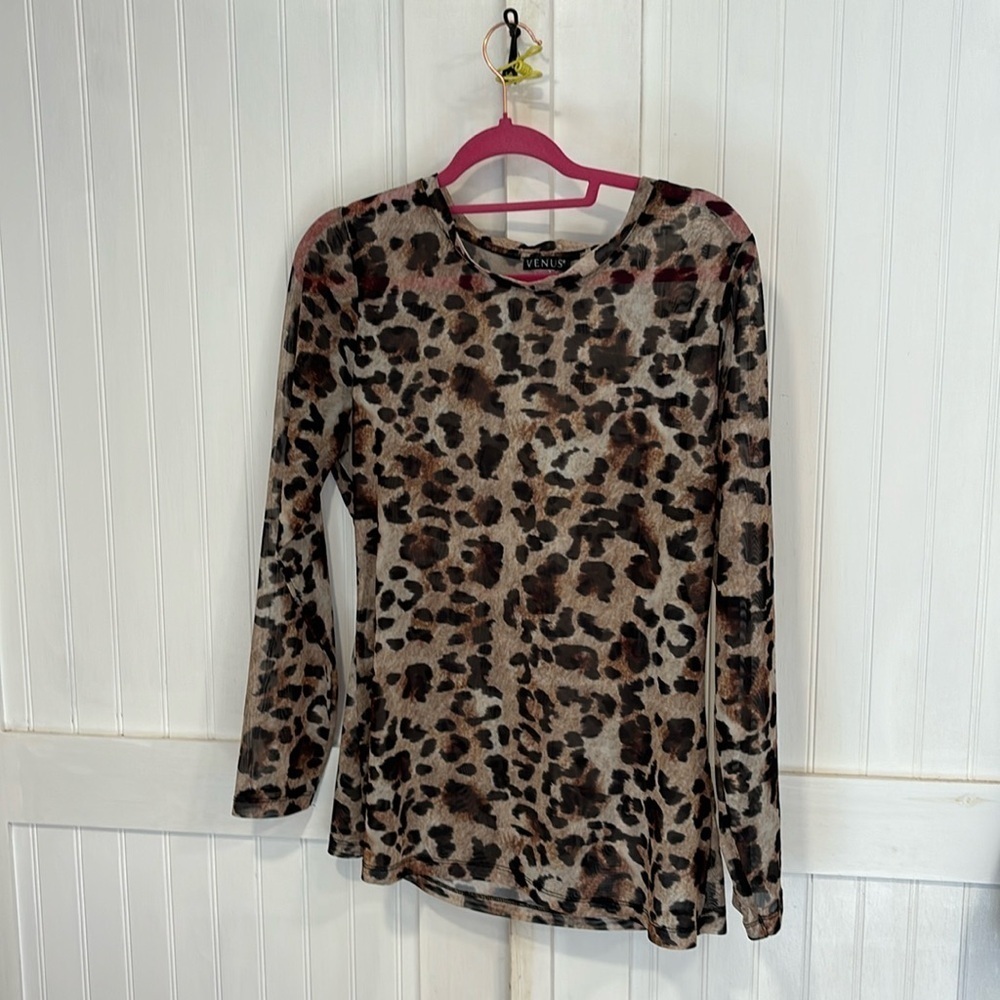 Venus long sleeved, sheer leopard print top size L